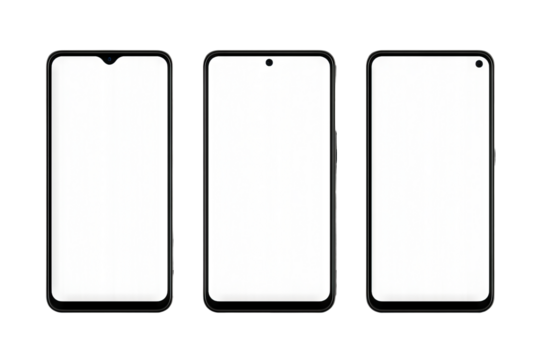 Png set of modern smartphone trio with minimalist design isolated on transparent background. concept of contemporary mobile devices, digital technology, sleek communication tools. - Powered by Adobe