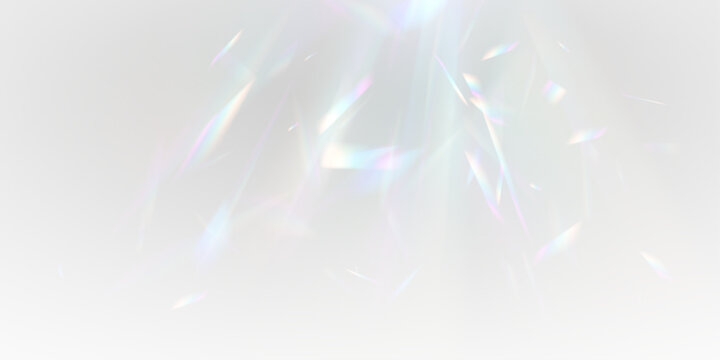 Rainbow crystal prism shines neon light through diamond glass. PNG vector lens captures glitter, sparkle, glare, bokeh, flare effect. Prism refractions amplify holographic spectrum.