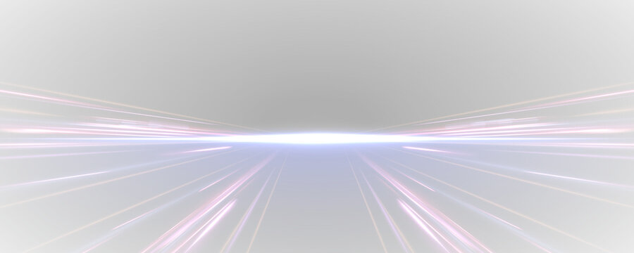 Futuristic neon laser lines flow along city streets in the dark. Glowing motion trails, energy waves, and swirling lines illustrate dynamic speed and traffic flow at night. Artistic png illustration.