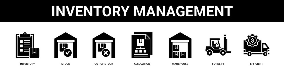 Fototapeta premium Inventory Management web banner icon set collection solid style.