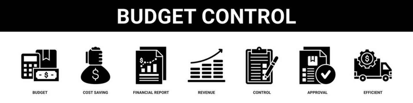 Budget Control web banner icon set collection solid style.