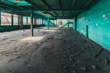 Abandoned Industrial Interior with Peeling Paint