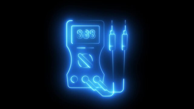 neon thin line animation of digital multimeter, HD video with transparent background, seamless loop 4k video