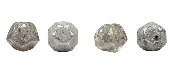 Set of four faceted grey stone beads for jewelry making isolated on a white background.