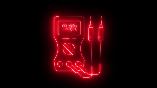 neon thin line animation of digital multimeter, HD video with transparent background, seamless loop 4k video