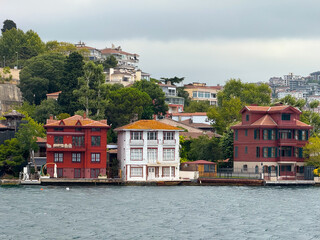 Historic Ottoman-style wooden mansions in Istanbul. Architecture, tradition, heritage, lifestyle, and cultural identity in Turkish coastal environment.