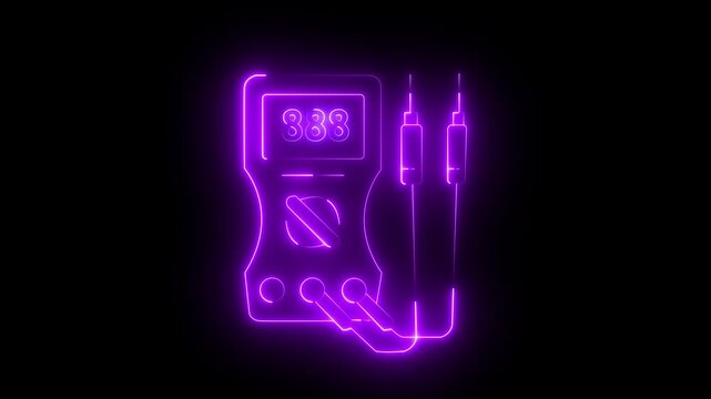 neon thin line animation of digital multimeter, HD video with transparent background, seamless loop 4k video
