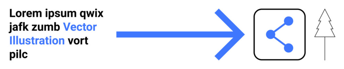 Obraz premium Data sharing, communication, digital networks, information flow, connectivity, eco-friendly technology. Blue arrow pointing to network icon with tree outline. Data sharing and communication concept