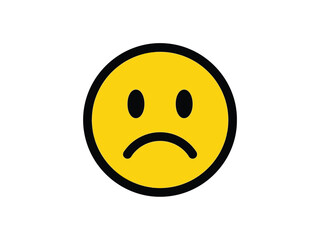 Fototapeta premium Sad yellow face with black outline expressing unhappiness and sorrow.