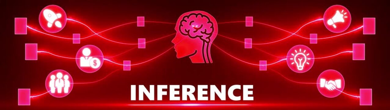 Red glowing network connecting brain silhouette to icons of rocket, money, people, handshake, lightbulb, and megaphone