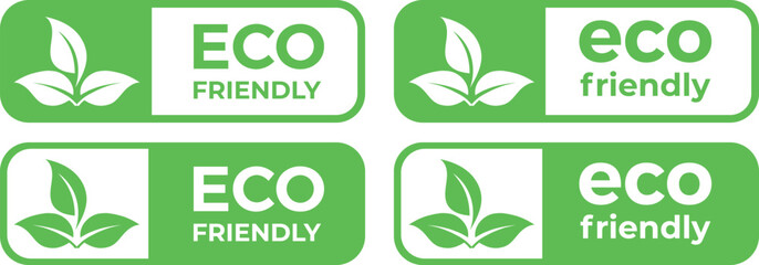 Obraz premium Set of Green Vector 'ECO FRIENDLY' Labels with Leaf Icon