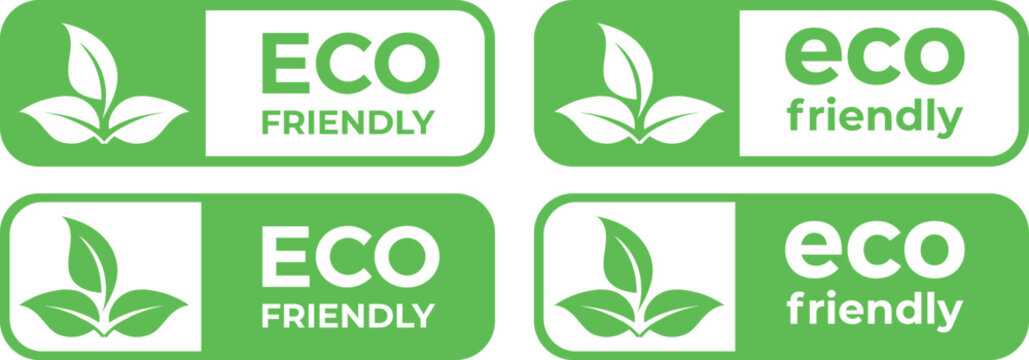 Set of Green Vector 'ECO FRIENDLY' Labels with Leaf Icon