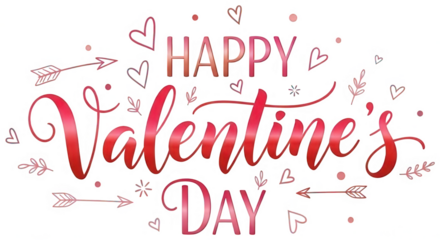 Valentine Happy Valentines Day message with pink and red hearts and arrows romantic lettering celebration background
