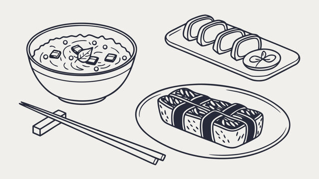 traditional japanese food set miso soup rice sush