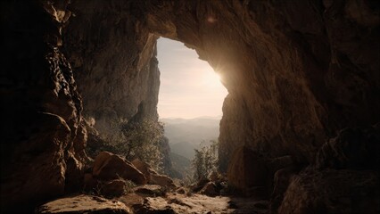 Cave Opening View of Mountain Range