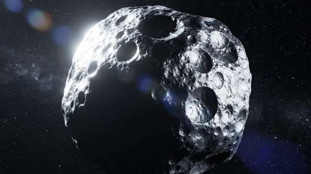 Detailed view of a large asteroid in space