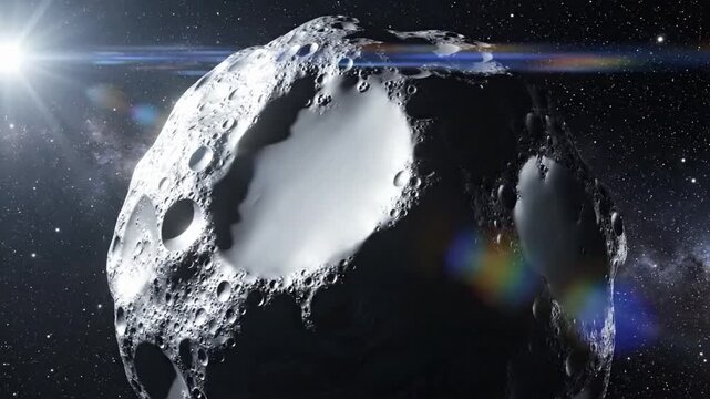 Detailed view of a large asteroid in space