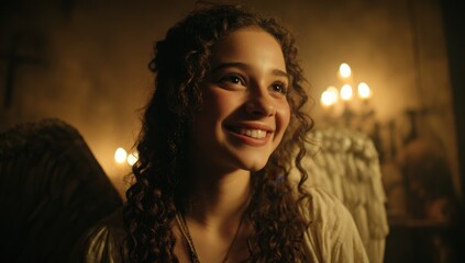 Fototapeta premium Jesus speaks to an angel in the form of a woman.