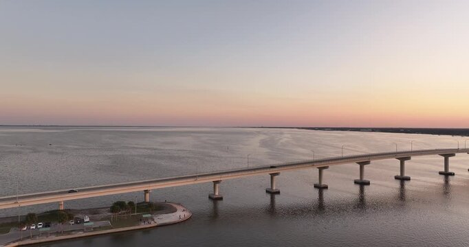 Aerial  View of Titusville, Florida &ndash; Intracoastal Waterway and Highway Bridge Crossing from Above
