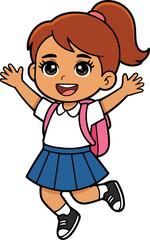 Cute Cartoon School Girl Jumping with Joy  Transparent Background
