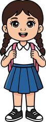 Happy Cute Cartoon School Girl with Backpack &ndash; Student Character Isolated