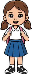 Cartoon School Girl Character with Backpack &ndash; Cute Student Illustration on Transparent Background