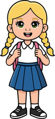 Smiling School Girl Cartoon Character with Backpack &ndash; Isolated on Transparent Background