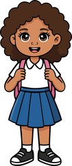 Cartoon Student Girl Standing with Backpack &ndash; Smiling School Kid Illustration