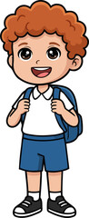 Cartoon School Boy Student Standing with Backpack &ndash; Cute Illustration on Transparent Background