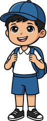 Smiling Cartoon Schoolboy Wearing a Cap and Backpack &ndash; Isolated Character