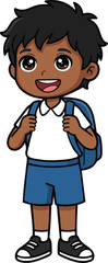 Cartoon School Boy Character Standing with Backpack &ndash; Happy Student Illustration