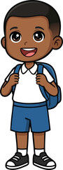Smiling School Boy Cartoon Standing with Backpack &ndash; Isolated Student Character