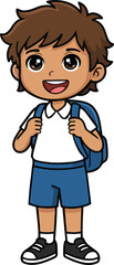 Cartoon School Student Boy Standing with Backpack &ndash; Cute Kid Illustration