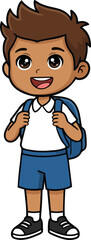 Cartoon School Student Boy Standing with Backpack &ndash; Happy Kid Character
