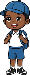 Cartoon School Boy Wearing Cap with Backpack &ndash; Cute Student Illustration
