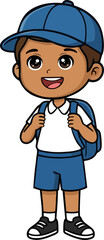 Cartoon School Student Boy Wearing a Cap and Backpack &ndash; Happy Kid Character