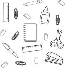 Back to School Stationery Seamless Pattern - Black Outline Doodle