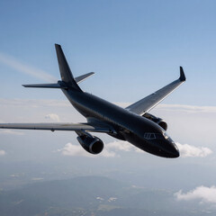 Obraz premium Panoramic skyscape featuring a flying plane in blue skies