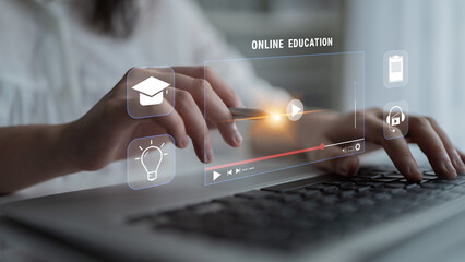 An online education and e-learning platform for distance learning. A concept of video courses, virtual classrooms, and digital study resources. Motif