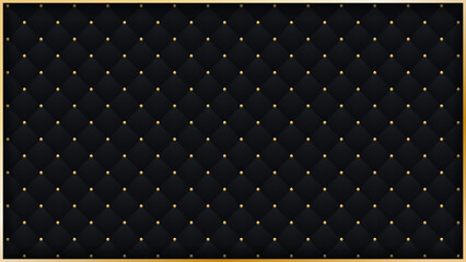 Naklejka premium Luxury black quilted leather background with gold studs and frame