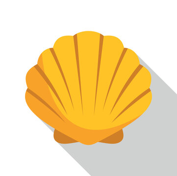 Scallop seashell icon in flat design style with long shadow on white background