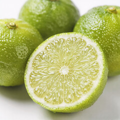 Fresh lime fruit with vibrant green peel, isolated on a white background