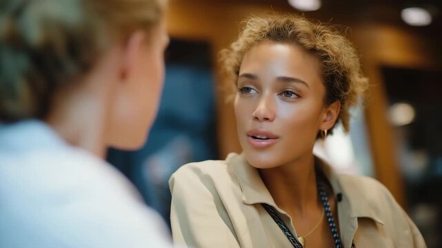 Medical consultation scene with professional discussing pigmentation concerns, calm environment conveying trust, skin health education, and preventive care. cinematic color correction, natural