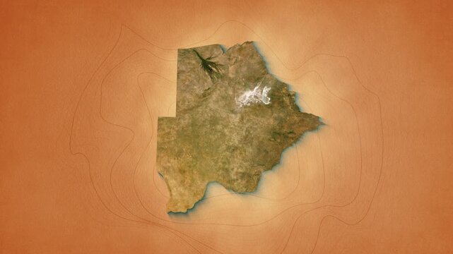 A realistic map of Botswana. Brown vintage background 4k