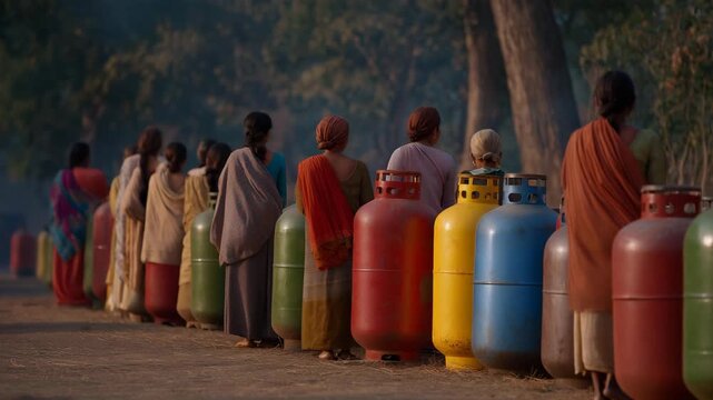 Sorting full and empty gas cylinders by trained workers, systematic workflow emphasizing logistics coordination, safety compliance, and modern energy supply management. cinematic color correction,