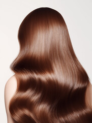 Fototapeta premium Long flowing brunette hair displaying exceptional glossiness and healthy appearance.