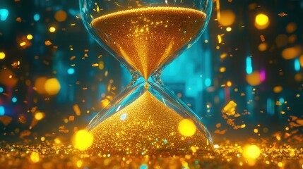 hourglass sand flowing futuristic city