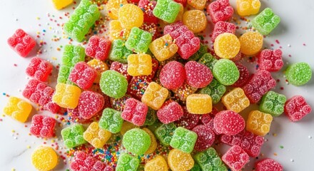 Assorted Fruit Flavored Jelly Candies with Sprinkles, a Sugary Delight for Sweet Treats