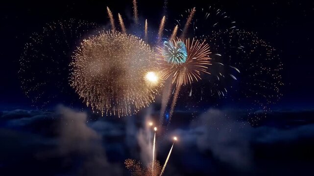 Colorful fireworks light up the night sky for a birthday celebration with vibrant explosions and bright colors