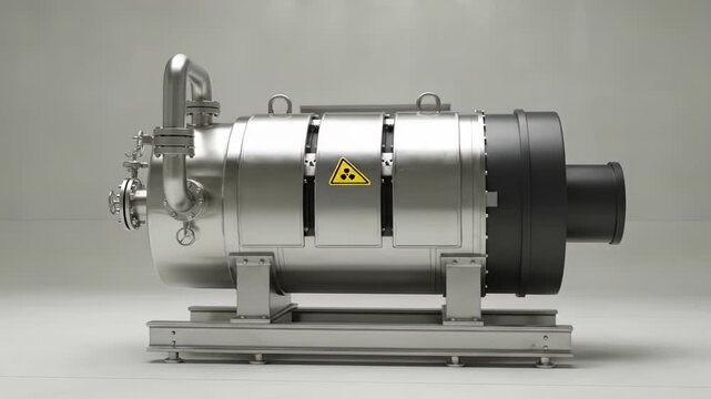 Futuristic miniature nuclear reactor concept for clean and sustainable energy production. Featuring a small modular design for advanced atomic fission power generation isolated on a white background